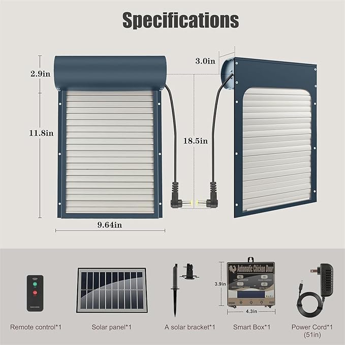 Automatic Chicken Coop Door Solar Powered Chicken Coop Accessories with Timer & Light Sensor Mix 4modes, Remote Control Anti-Pinch Auto Switch Waterproof Aluminum Chicken Door,Gray