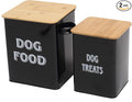 Pethiy Dog Food and Treats storage tin Containers Set with Scoop for Dogs-Tight Fitting Wood Lids-Coated Carbon Steel-Storage Canister Tins-Black