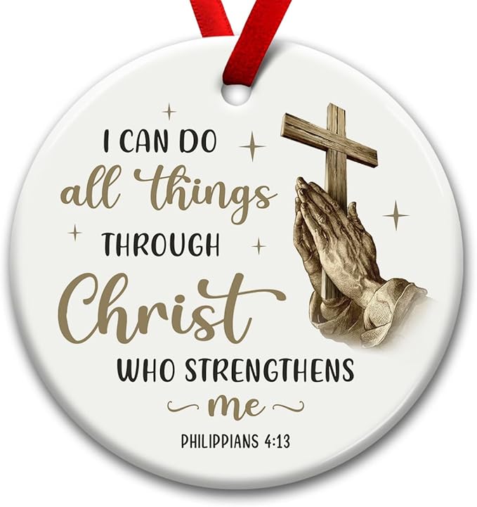 Christian Christmas Hanging Ornaments, Christ Ornament with Praying Hands, Religious Bible Gifts for Women, Men - Baptism Decorations