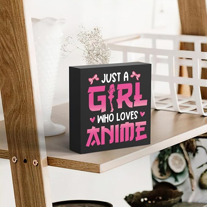 Anime Room Decor Anime Gifts for Girls Teen Girl Bedroom Decor Anime Party Decorations Anime Birthday Decorations Just a Girl Who Loves Anime, Wooden Box Decor for Home Bedroom Living Room Office