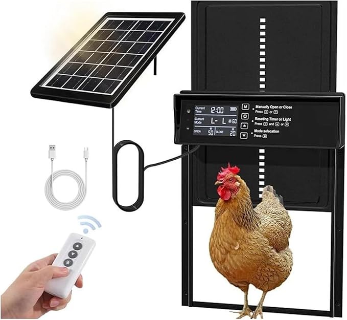 Waterproof Aluminum Alloy Solar Chicken House Door, Automatic Chicken Door with Timer, Anti-Pinch Weather Proof, Light Sensor