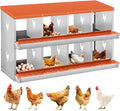 Chicken Nesting Box,8 Compartments Nesting Box for Chickens, Two-Tier Galvanized Metal Wall Mount Chicken Egg Laying Box with Large Vented Holes for Easy Egg Collection ﻿