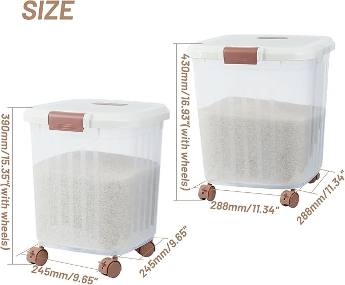 30 LB+50 LB Airtight Flour Rice Storage Container, Large Dry Food Storage Container Bin with Wheel, For Rice | Grain | Pet Food | Flour, 2 Count(Clear)
