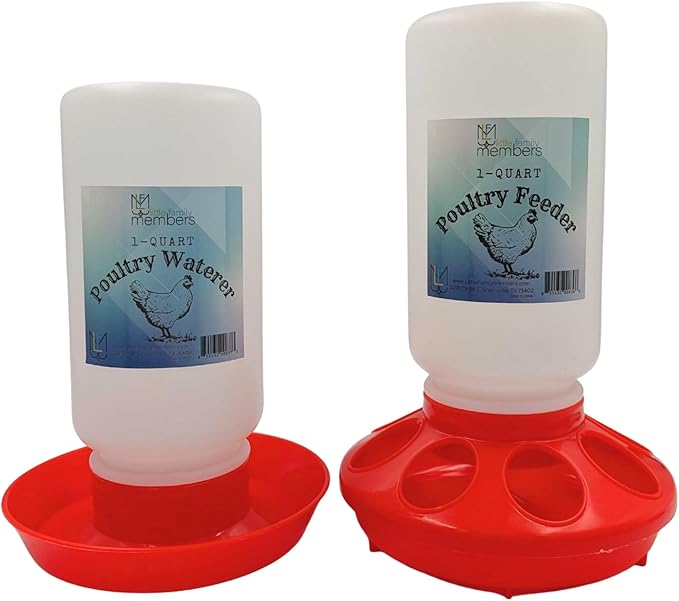 Chicken Waterer and Feeder Set | 1 Quart Poultry Drinker and 1 Quart Poultry Feeder Combo | for Chickens, Ducks, Turkeys, Ducklings, Quail, Baby Chicks and More