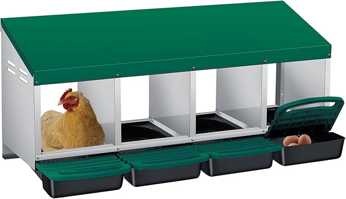 3/4-Hole Metal Chicken Nesting Box with Removable Roll-Out Tray - Easy Egg Collection & Clean Galvanized Steel Laying Box for Hens - for Backyard Coop & Poultry Farm Use
