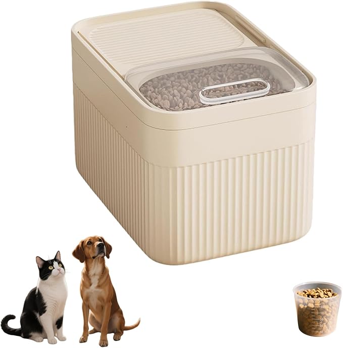 High-Capacity Pet Food Container Airtight with Cup, Dog Food Storage Container,Durable Design for Dog/Cat/Bird Food Storage, Keep Dry Food Fresh (Beige, 30 pounds)