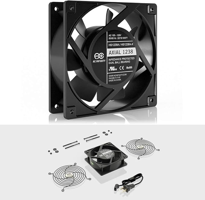 AC Infinity AXIAL 1238, Muffin Fan, 115V 120V AC 120mm x 38mm High Speed, for DIY Cooling Ventilation Exhaust Projects