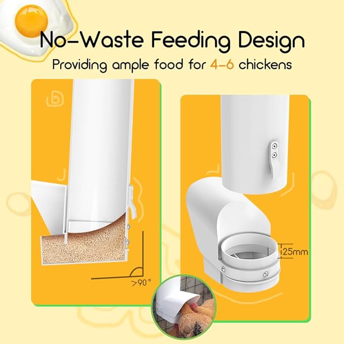 Automatic Chicken Feeder, 7lb Capacity Large PVC Poultry Feeder with Rain Cover, No-Waste Design, Easy to Install and Clean, UV-Resistant, Ideal for 4-6 Chickens