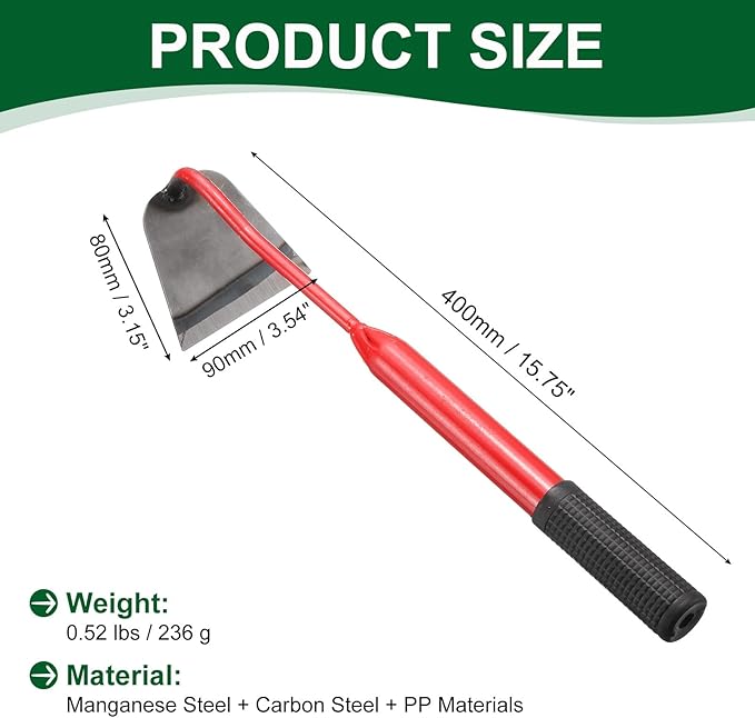 HARFINGTON Garden Hoe 15.75" x 3.5" Steel Hoe Garden Tool Anti-Rust with Non-Slip Handle Edger Weeder Shovel for Backyard Loosening Farm Planting Weeding, Red