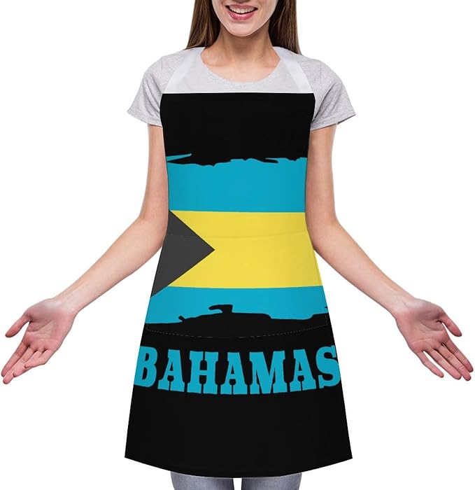 Bahamas Map Flag Apron,Waterproof Unisex Adult Aprons with Pockets Kitchen Baking Aprons