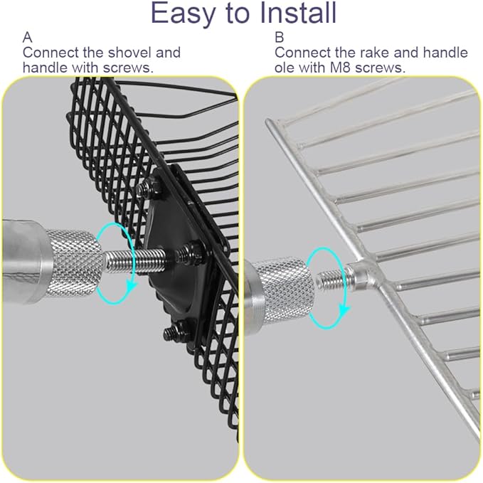 2in1 Chicken Poop Scooper and Rake, 10 Inch Chicken Coop Shovel & Garden Rake with Adjustable Stainless Steel Handle (23 to 55 Inch) for Chicken Coop Cleaning Tools,Garden, Farm, Beach
