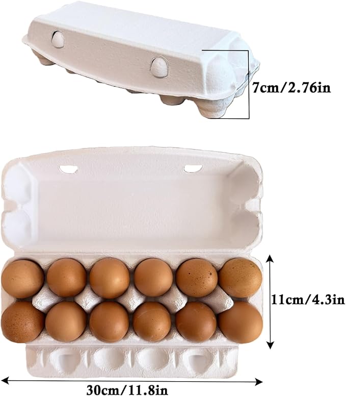 Reusable Pulp Egg Carton,12-Count Storage Container, Farm Fresh Egg Holder for Countertop, Chicken Egg (50, white, 2 * 6)