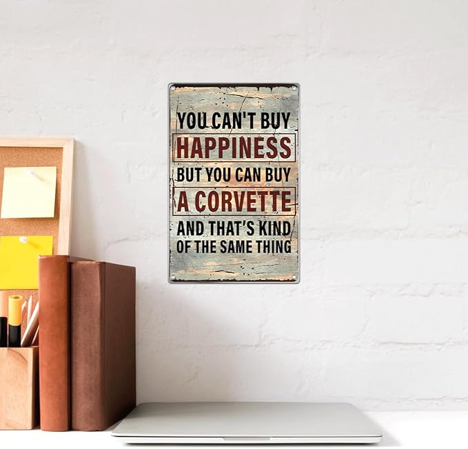 Vintage Metal Sign You Can't Buy Happiness But Can A Wall Art For Garage Man Cave Auto Enthusiast Car Lover Indoor Outdoor Decoration 8 x 12 Inch Kitchen