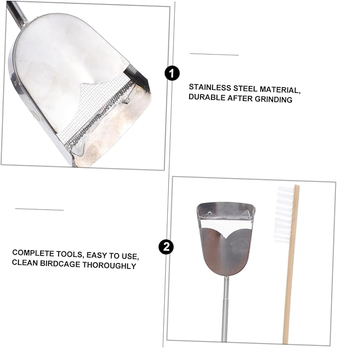 Mipcase 2pcs Parrot Bird Cage Cleaning Brush and Shovel Set Handle Tools for Easy Daily Cleaning Create Environment for Your
