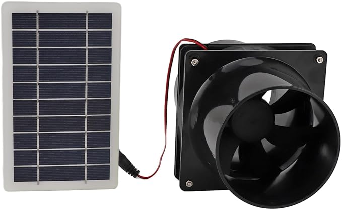 Solar Powered Exhaust Fan for Round Pipe, 10W 12V Solar Panel Ventilation Fan Kit for Outside, Greenhouse, Attics, Chicken Coop, Garage, Basement