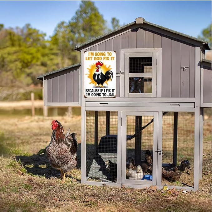Funny Chicken Gifts Christian God Gifts I'm Going to Let God Fix It Tin Sign for Home Farm Chicken Coop Farmhouse Kitchen Garden Decor 12 X 16 Inch
