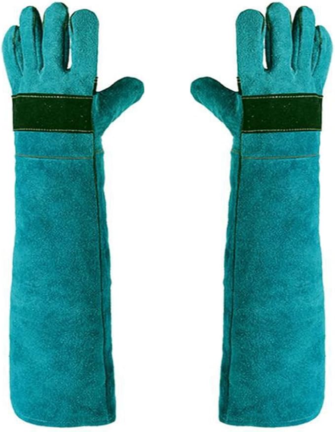 23.6'' Leather Animal Handling Gloves,Bite Proof Multipurpose Pet Glove for Dog,Cat Scratch,Falconry Gloves Grabbing Reptile (Light Green)
