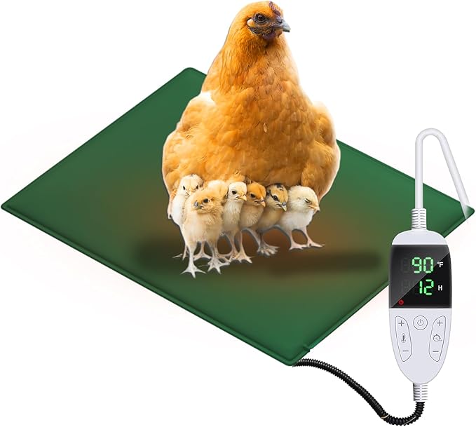 Chicken Heating Pad Chick Brooder Pad Poultry Heated Mat Adjustable Digital Thermostat Brood Heater Blanket with Timer Anti Bite Warmer Bed for Small Animal Pet 11.7 x 15.7 in Green