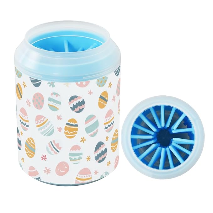 Fustylead Colorful Easter Eggs and Spring Floral Dog Paw Washer for Muddy Paws, Gentle Paw Cleaning Cup for Small & Medium Dogs/Cats, Easy to Use and Travel-Friendly
