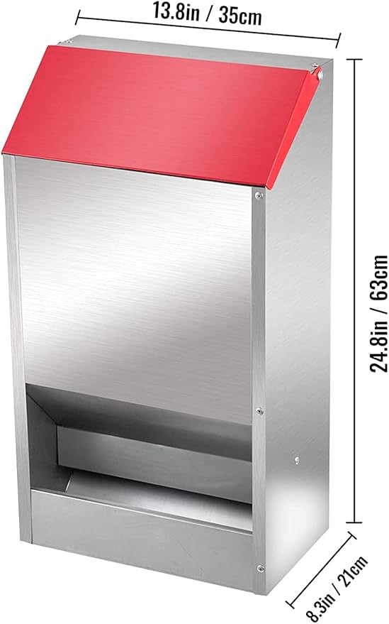 shengyi 11.5-55lbs Galvanized Chicken Feeder - Rat Proof Poultry Feeder with Lid Weatherproof Outdoor Coop Food Dispenser (50lbs 13.8x8.3x24.8in)