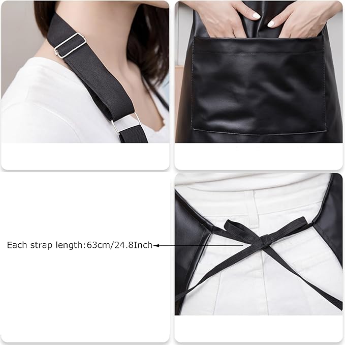 eywlwaar PU Waterproof Apron with One Big Pocket Adjustable Oil Proof Apron for Kitchen Dishwashing Cooking 29.92"x 26.77"