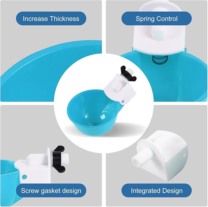 Chicken Waterer Cups (16 Pack/Light Blue) - DIY Automatic Large Chicken Water Feeder for Ducks Quail and Various Poultry Dispenser with Matching Drill, Double Rubber Ring, Not Leaking Wate