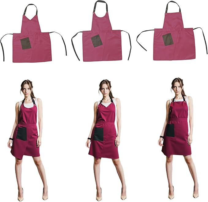 Kitchen Apron with Pockets for Adults,Waterproof Cooking Aprons for Women/Men,Baking/Grilling,Green/Orange/Wine Red