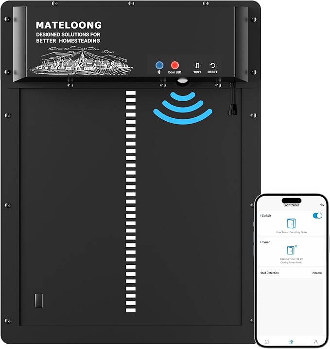 Smart Chicken Coop Door with Programmable App Timer, Solar Powered/Battery Backup, Motion-Activated Anti-Pinch System, Heavy-Duty Waterproof Aluminum Door for Hens & Ducks - MATELOONG