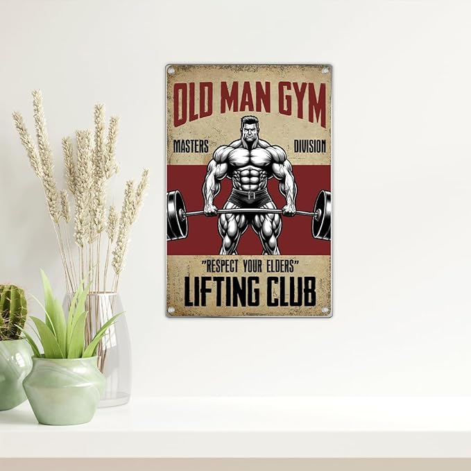 Old Man Gym Metal Sign For Home Wall Decor Masters Division Respect Your Elders Lifting Club Vintage Poster Art Fitness And Weightlifting Enthusiasts 8 x 12 Inch