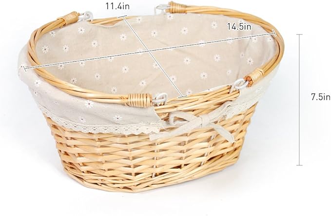 Wicker Basket Gift Baskets Empty Oval Willow Woven Picnic Basket Easter Candy Basket Storage Basket Wine Basket with Handle Egg Gathering Wedding Basket (Natural)