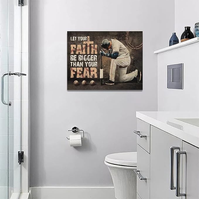Christian Baseball Wall Art Sport Poster Teen Boy Room Wall Decor Inspirational Quotes Pictures Canvas Prints Artwork Baseball Decor For Boys Room Playroom Bedroom Gym Framed 16"x12"