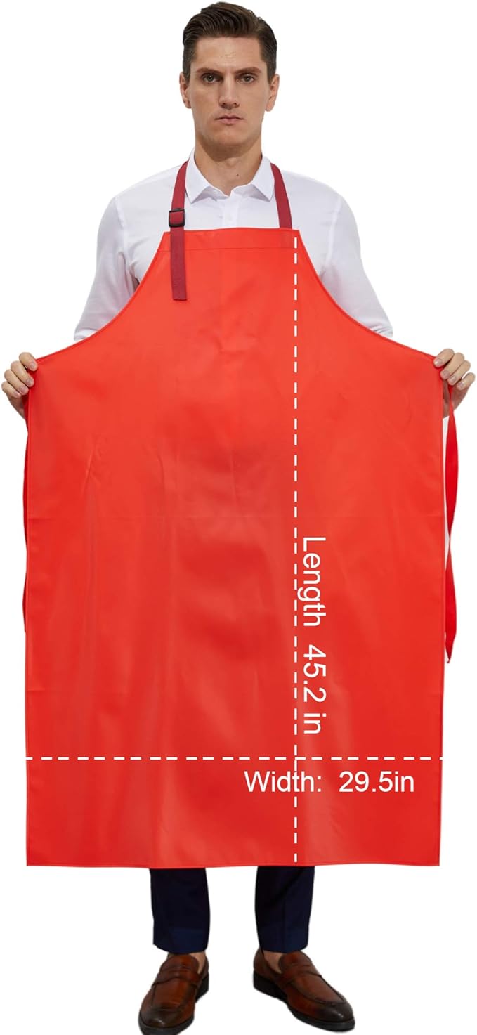Waterproof Vinyl Long Apron - Lined Linen, Chemical Resistant Work Apron Safe Cloth