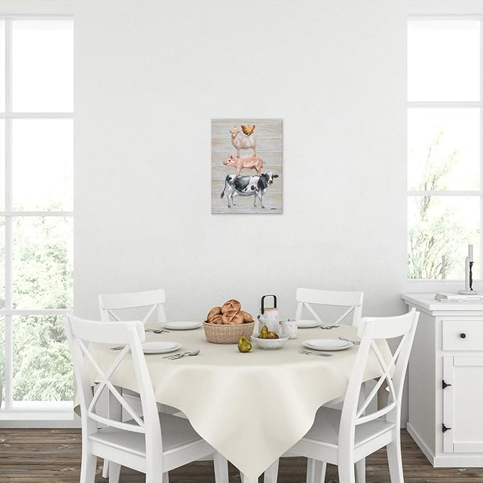 Yidepot Farmhouse Wall Decor Canvas Print: Farm Animals Cow Pig Sheep and Rooster Sit on Top of Each Other Inspirational Posters for Kitchen Framed Ready to Hang (12"x15"x1 Panel)