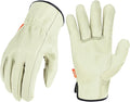 Vgo... 3-Pairs Ulined Safety Pigskin Leather Work Gloves Men, Rigger Gloves, Builder Gloves (Size S, Light Cyan, PA9501)