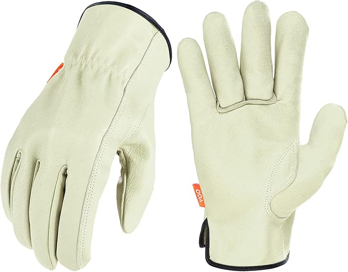Vgo... 3-Pairs Ulined Safety Pigskin Leather Work Gloves Men, Rigger Gloves, Builder Gloves (Size S, Light Cyan, PA9501)