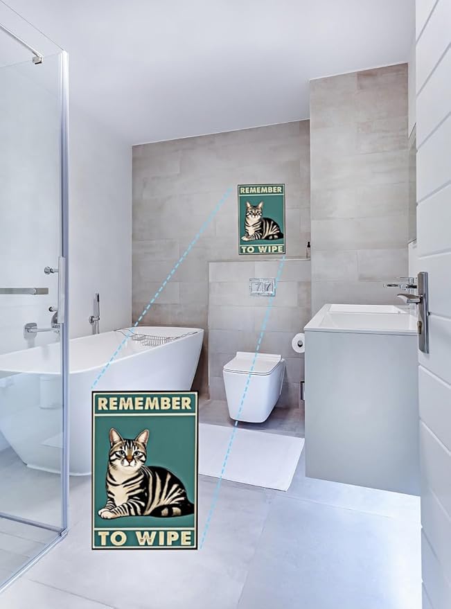 Funny Bathroom Metal Tin Sign – Vintage "Remember to Wipe" Wall Decor for Restroom, Toilet, or Powder Room – 8x12 Inch Retro Bathroom Humor Sign