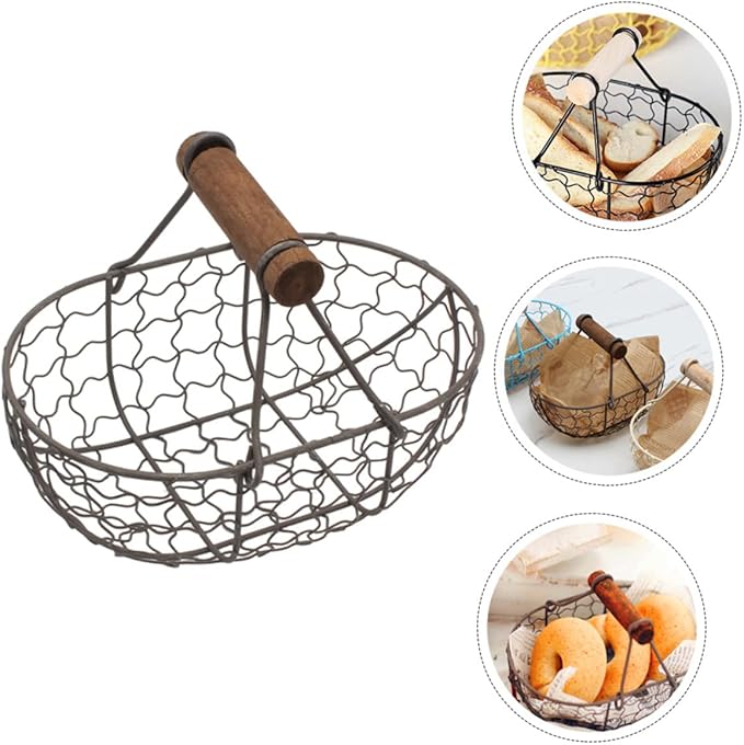 UPKOCH Large Retro Storage Basket Creative Wire Holder for Fresh Eggs Vintage Style Container with Handle Farmhouse Decorative Storage Solution for Kitchen and Countertop