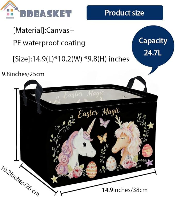 Rectangular Easter Unicorn Baskets Gift Basket Empty Kids Storage Bins Baby Girls Basket Kids Toy Storage Bin Organizer Box Room Decor for Home(Unicorn)