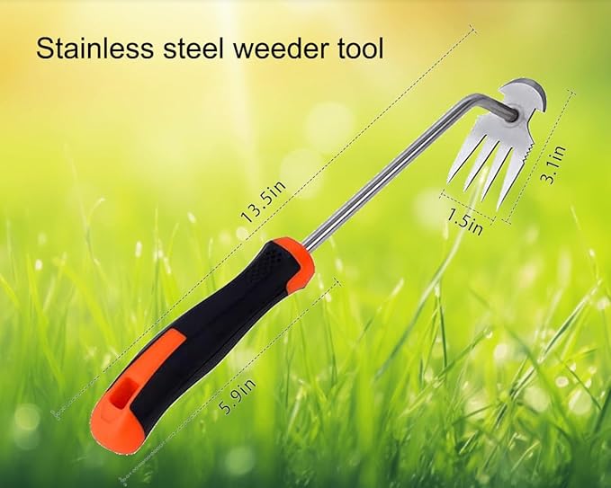 Generic Weed Puller Tool, New Garden Weed Remove Tool, Stainless Steel Hand Weeding Tool, Weeding Artifact Uprooting Weeding Tool for Vegetable Backyard Farm Planting and Weeding (Rubber Handle)