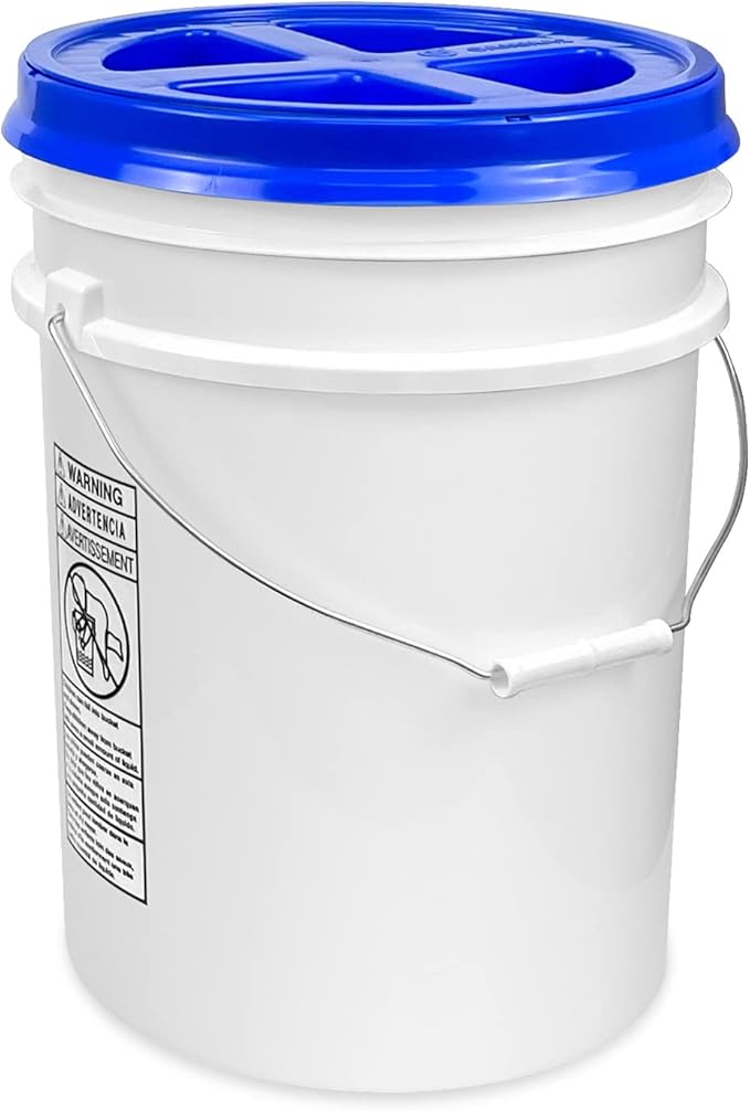 ePackageSupply 5 Gallon White Bucket with Blue Gamma Seal Screw on Airtight Lid | Made in USA | Food Grade | Heavy-Duty HPDE Plastic | Durable 90 Mil Pail | Easy Stack and Store | BPA Free (6 Count)