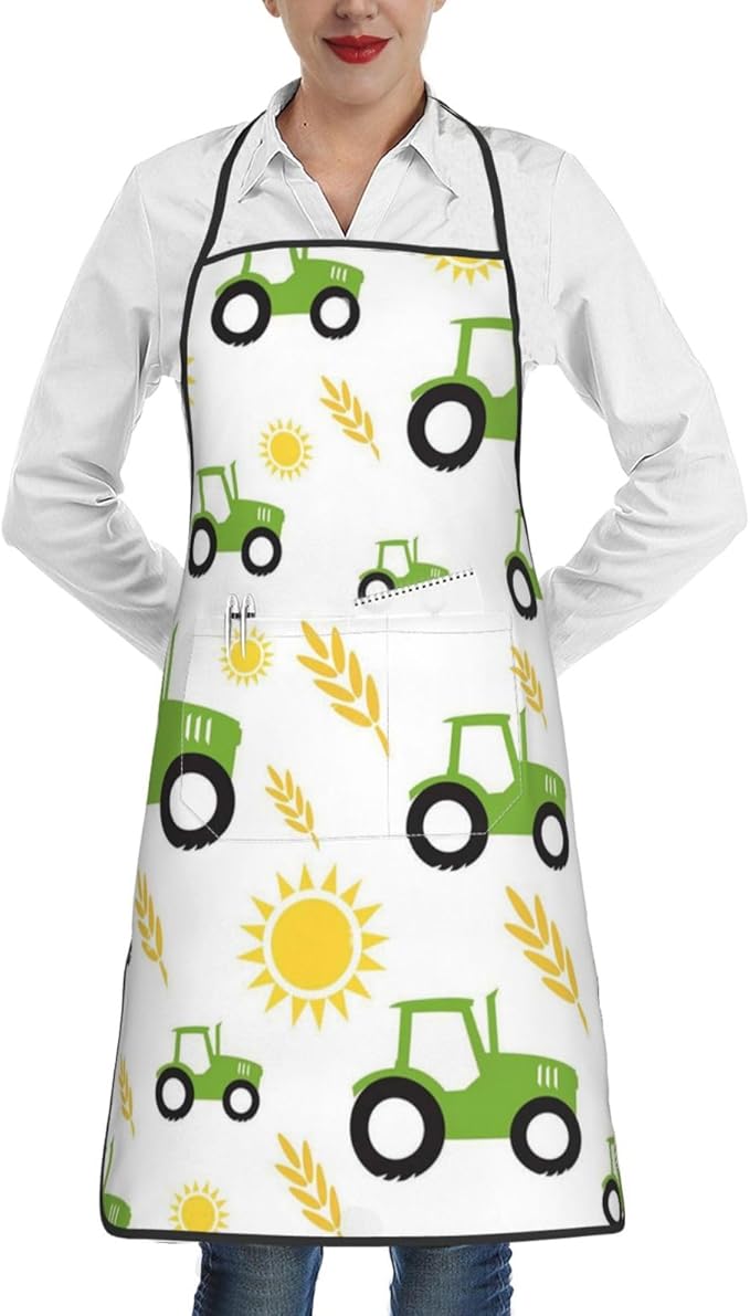 Apron for Women Men, Adjustable with Pocket Washable Cooking Apron, Chef Grilling BBQ Baking Crafting, Tractor Farming