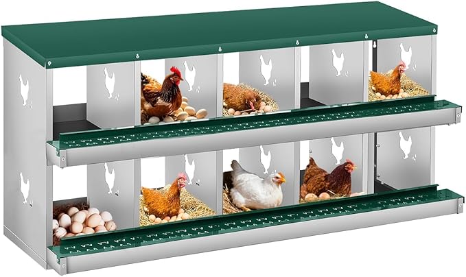 Chicken Nesting Box, 6/8/10 Compartment Metal Nesting Box,Wall Mount Chicken Nesting Boxes for Laying Eggs,Easy Egg Collection,6 Room Nest Boxes for Chickens