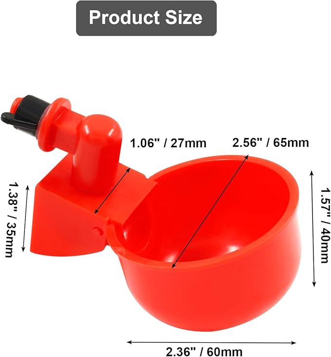 12 PCS Automatic Chicken Water Cups, Red Chicken Water Feeder Suitable Poultry Waterer for Chicks, Duck, Goose, Turkey and Bunny