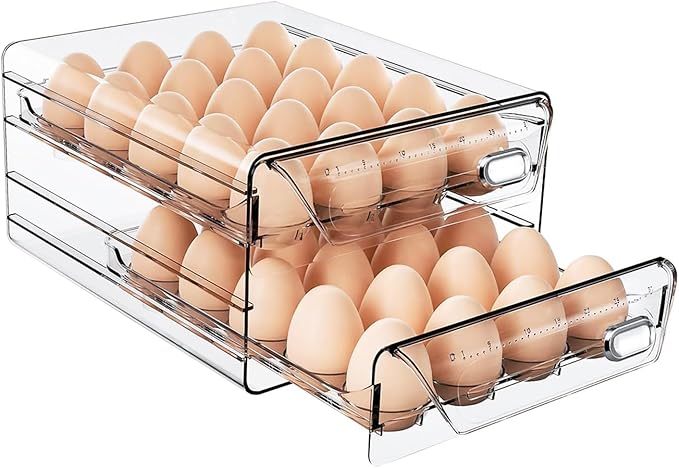 HIYOHIYO Clear 40 Egg Holder for Fridge, High Capacity Egg Storage for Refrigerator, Large Egg Container for Refrigerator, Stackable Eggs Storage Trays for Countertop (2 Layer, 9.8"x 8.5"x 5.5")