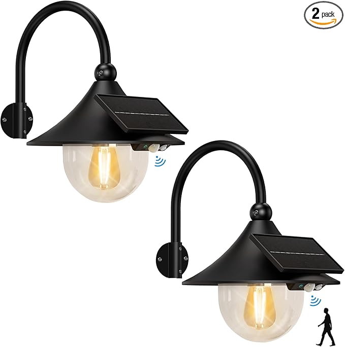 Aqonsie Solar Barn Lights with 3 Lighting Modes & Motion Sensor, Rustic Vintage Solar Shed Light, Waterproof Outdoor Wall Light for Barn, Shed, Chicken Coop, Porch
