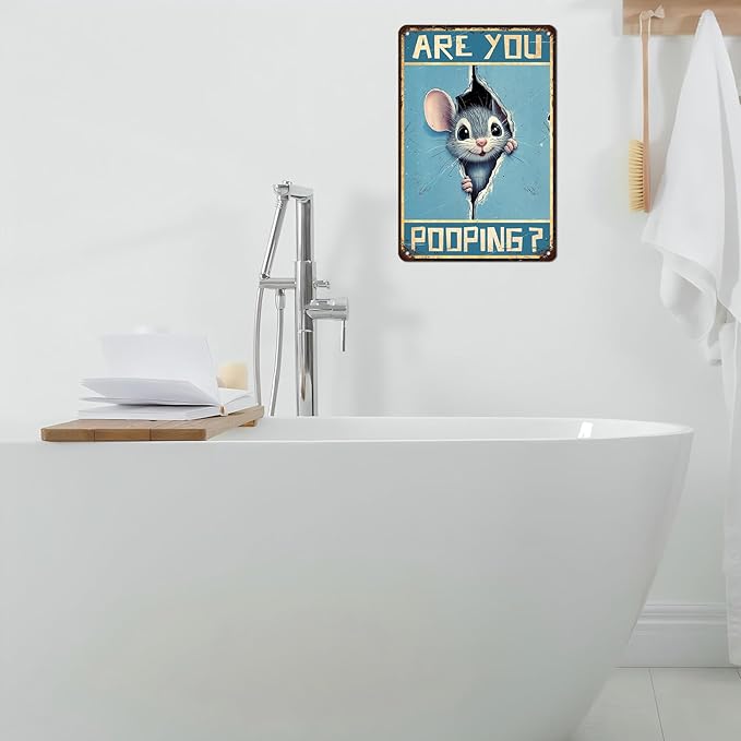 Vintage Mouse Tin Sign Are You Pooping Retro Wall Decor Wall Art Funny Bathroom Metal Poster Indoor Store Living Room Farm Cafe Toilet Bar Office Man cave 12 * 8inch