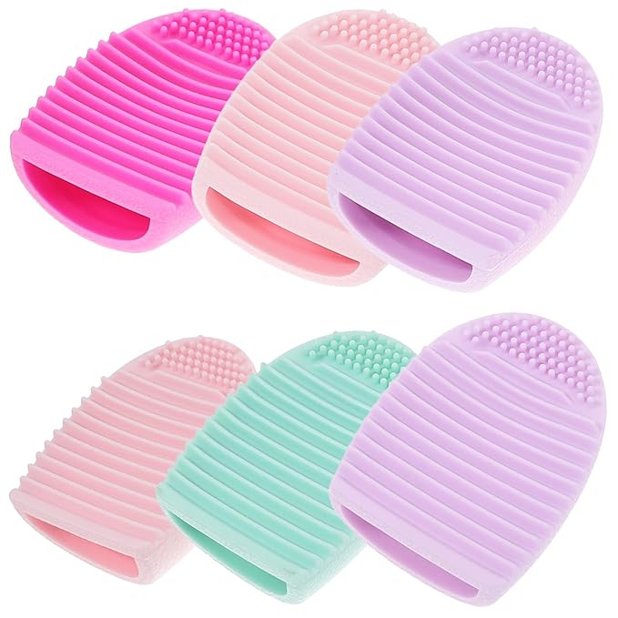 Beaupretty Makeup Brush Cleaning Mat Silicone Egg Shape Scrubber Pad Reusable Durable 3.14X2.16X1.18In for Travel Gym Home Use