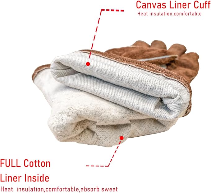 YESWELDER 14-Inch Welding Gloves - Cow Leather, Heat/Fire Resistant for Forge/Mig/Stick Welding, Oven/Grill/Fireplace Mitts with Soft Lining - Ideal for Furnace/Stove/Pot/Wood Burner/BBQ