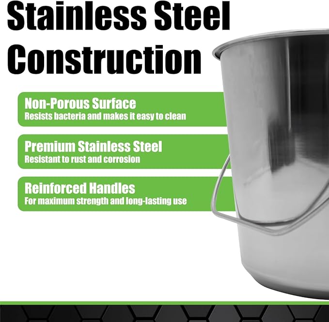Grip Stainless Steel Bucket (4 Gallon) - Great for Pets, Cleaning, Food Prep - Hang on Fences, Cages, Kennels - Home, Garage, Workshop
