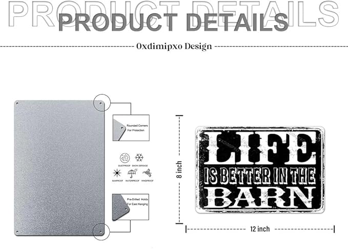 Life Is Better in The Barn Metal Sign Vintage Barn Art Wall Decor Home Wall Decorations Shelf Entrance Wall Decor Signs Aluminum 8x12 Inch